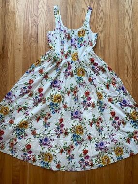 7 For All Mankind White Floral Sundress with Yellow, Red, Purple & Blue Flowers